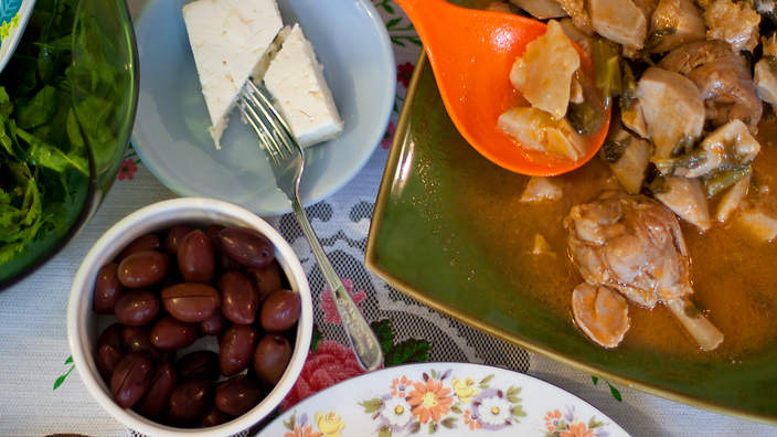 Best Cypriot Food - Best 40 Cypriot Dishes And Food in Cyprus To Try 12 Kotopoulo me Kolokasi - Chicken with Taro Potatoes, Cypriot cuisine