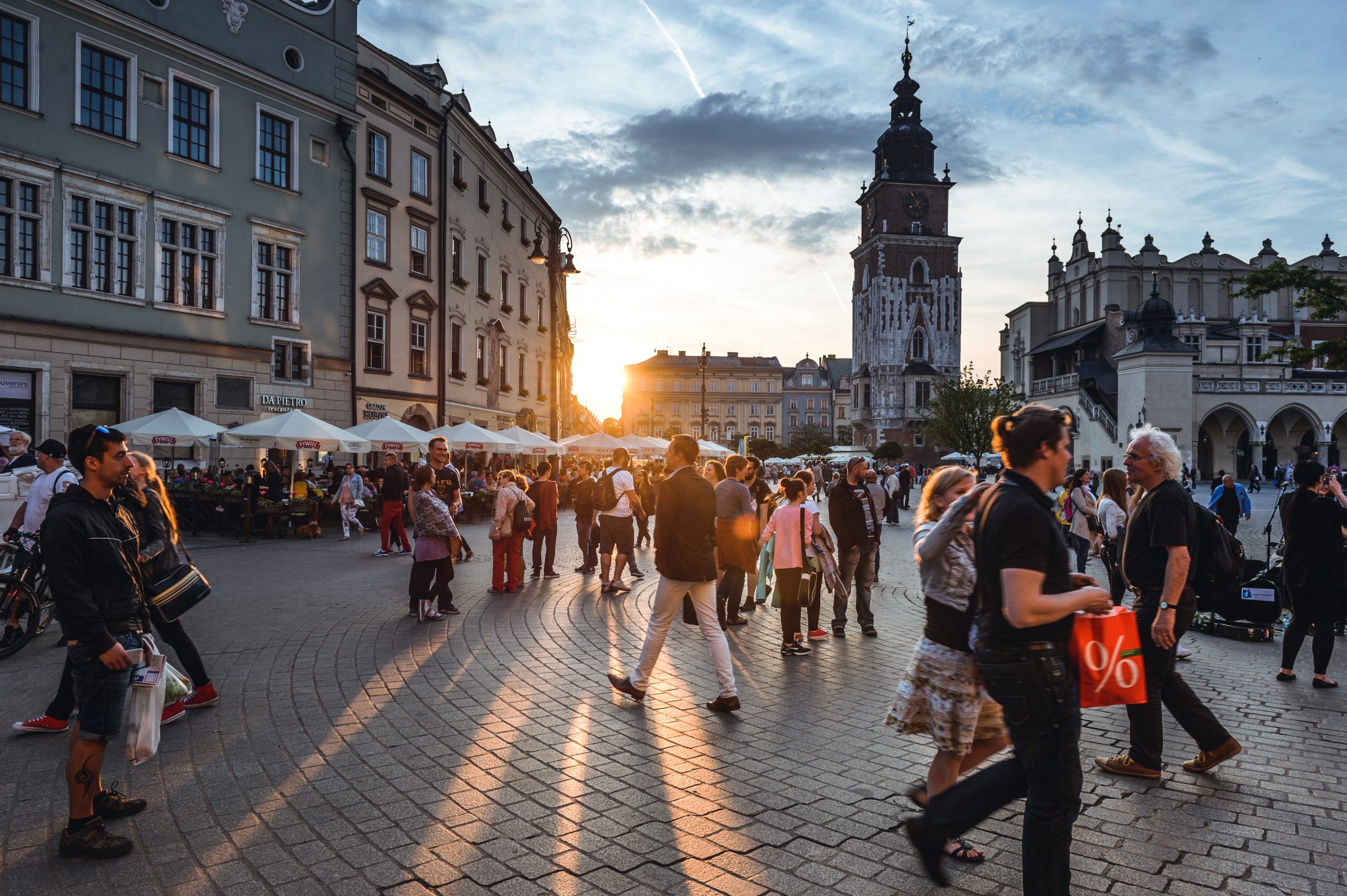 Tourists on Main Market Square in Krakow, Poland. 
What To Wear In Poland, Poland Packing List, What To Pack For Poland
