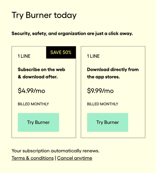 Burner Pricing Plans Hushed vs Burner