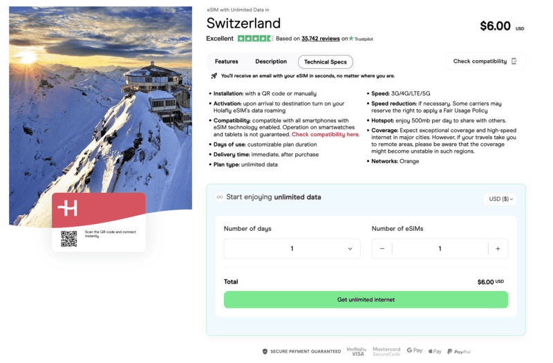 How to Get Unlimited Data in Europe 6 Holafly Europe eSIM for Switzerland
