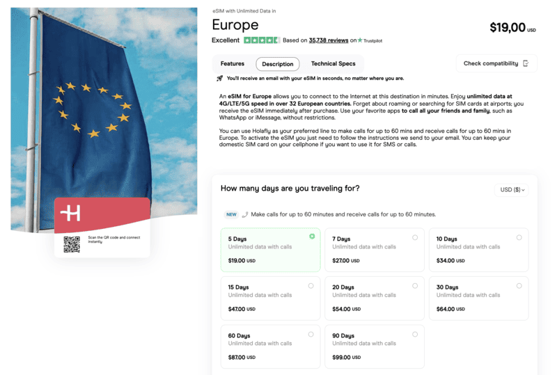 How to Get Unlimited Data in Europe 4 Holafly Europe eSIM Regional Plan - Unlimited with Calls
