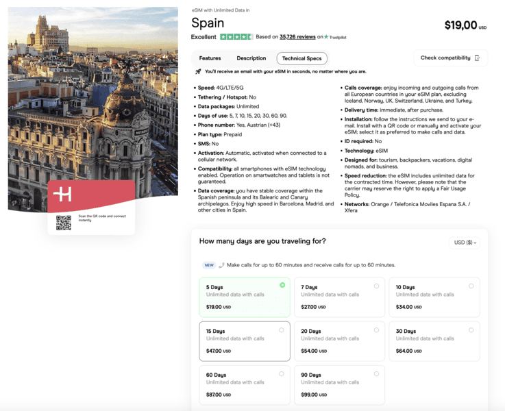 How to Get Unlimited Data in Europe 5 Holafly Europe eSIM for Spain
