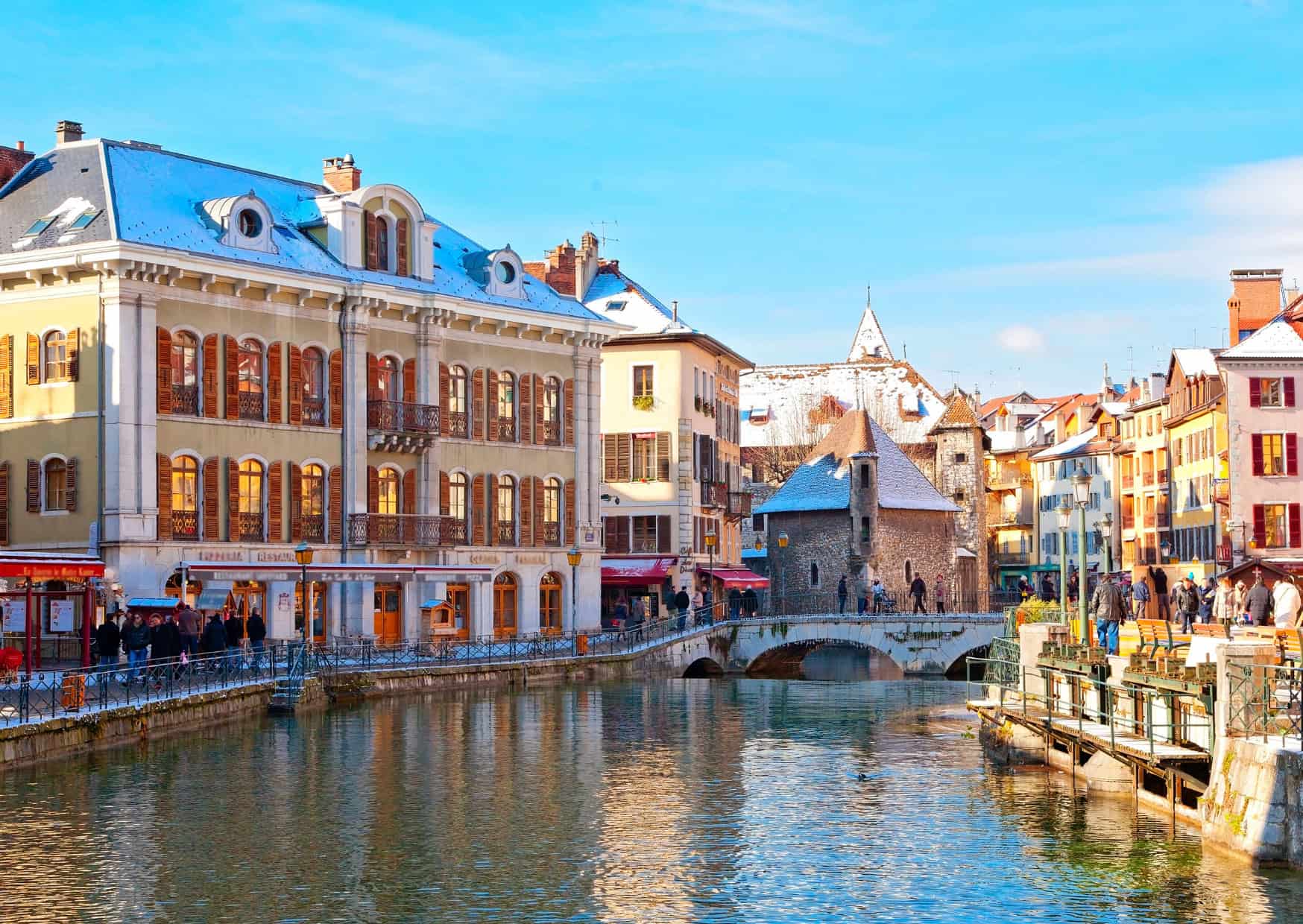 The beautiful houses and buildings in Annecy showing beautiful French architecture