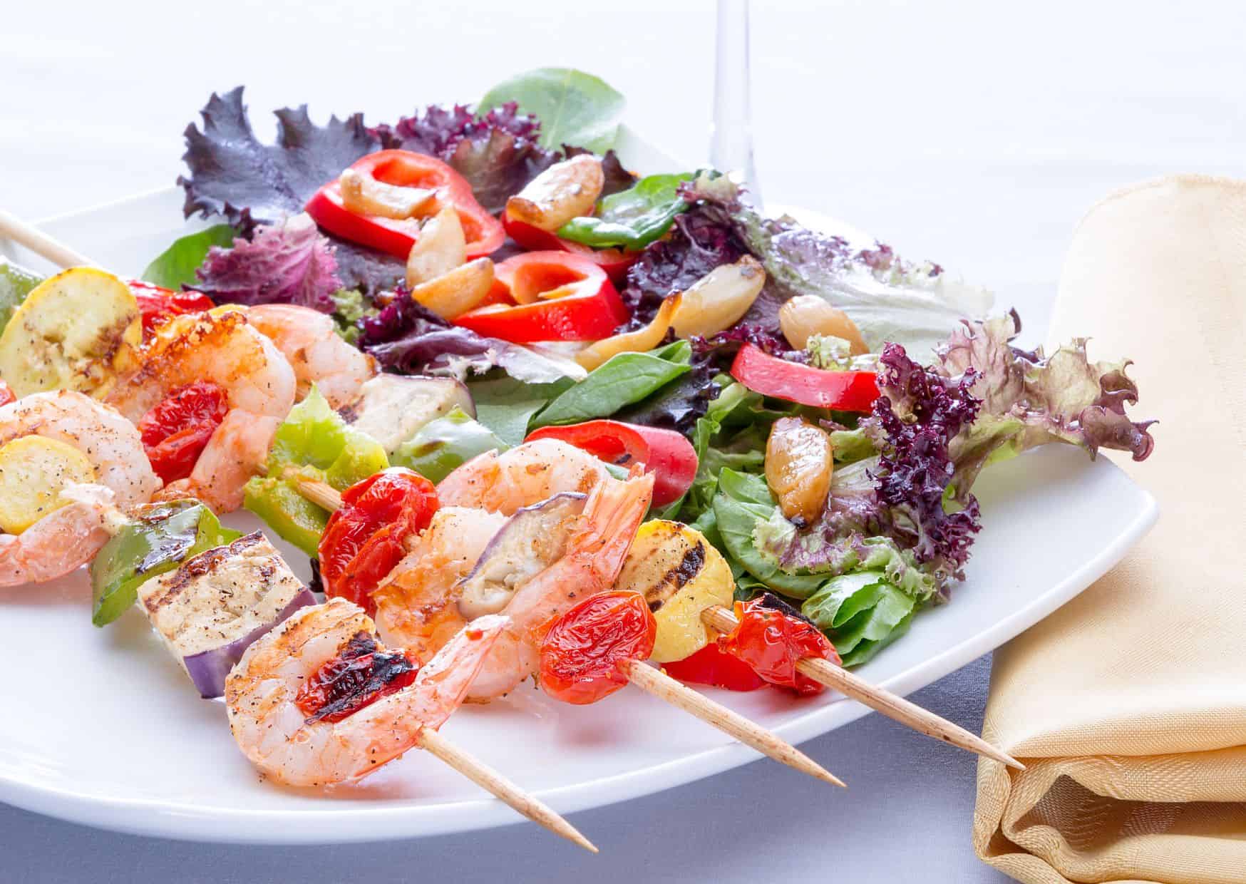 Grilled Shrimp Skewers with Quinoa Salad, 