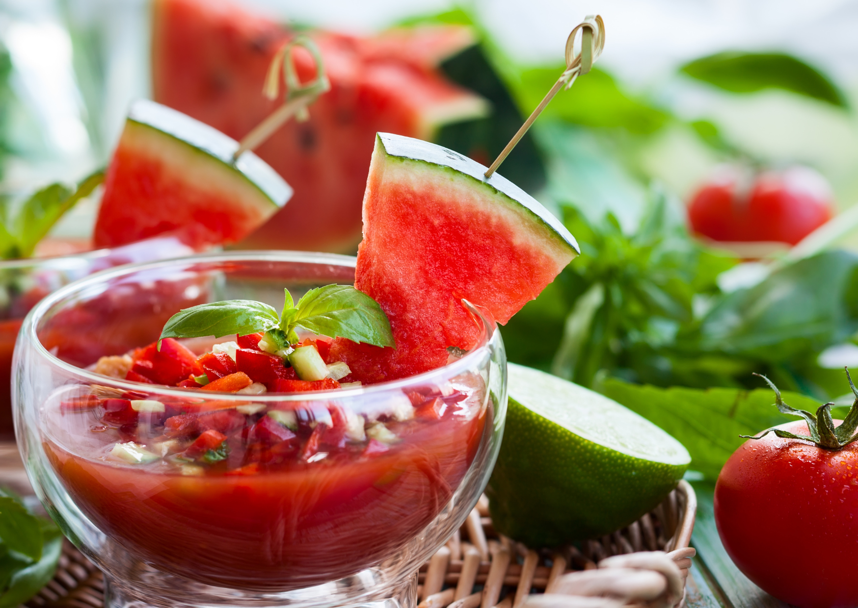 Tapas Gazpacho Shots With Cucumber Toppers