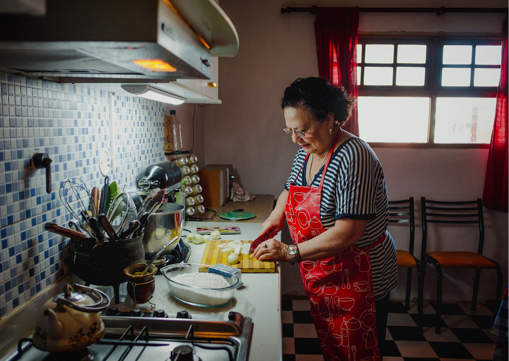 Italian grandmother cooking pasta