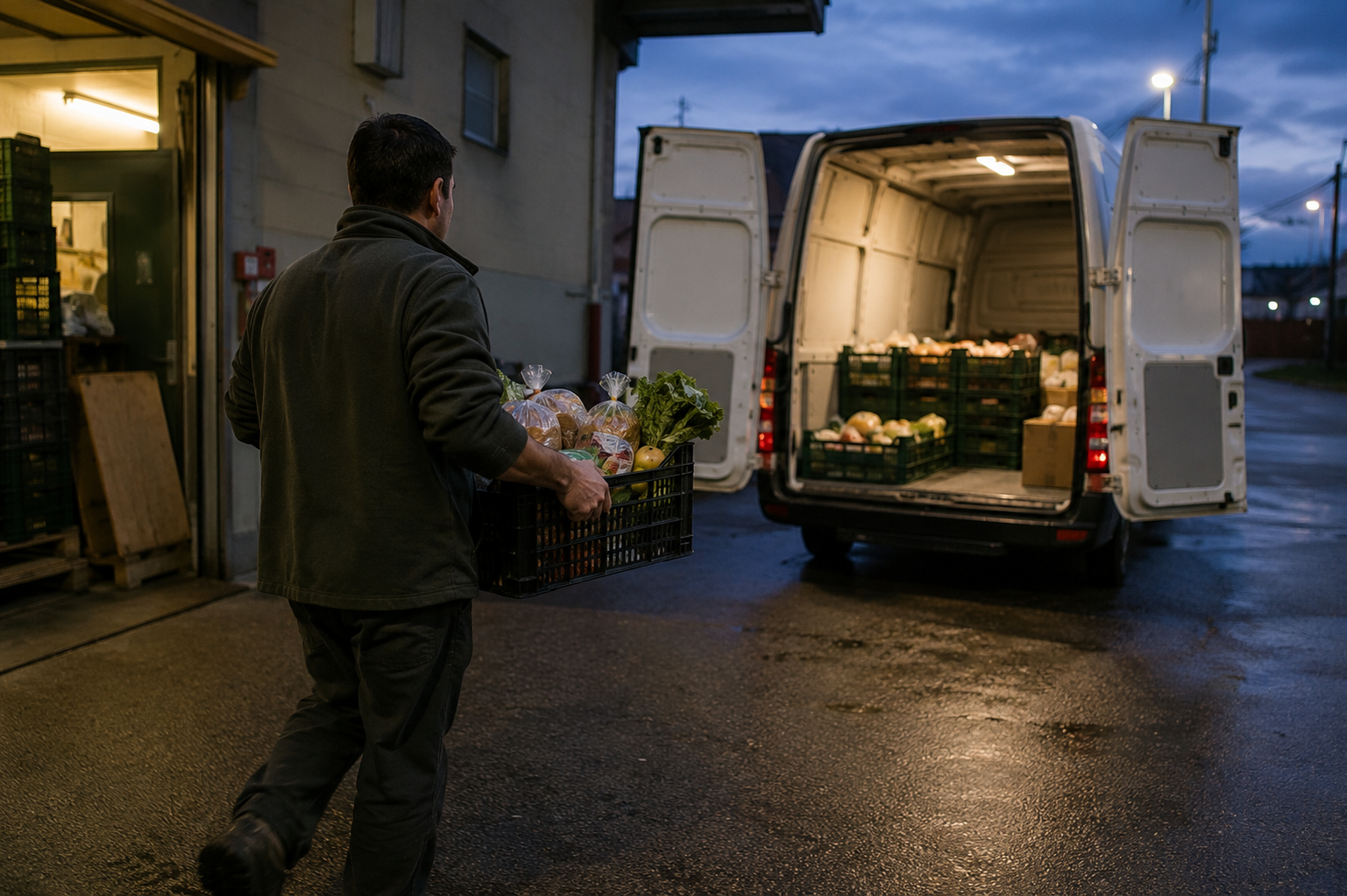 02 loading crate into unmarked van at dusk